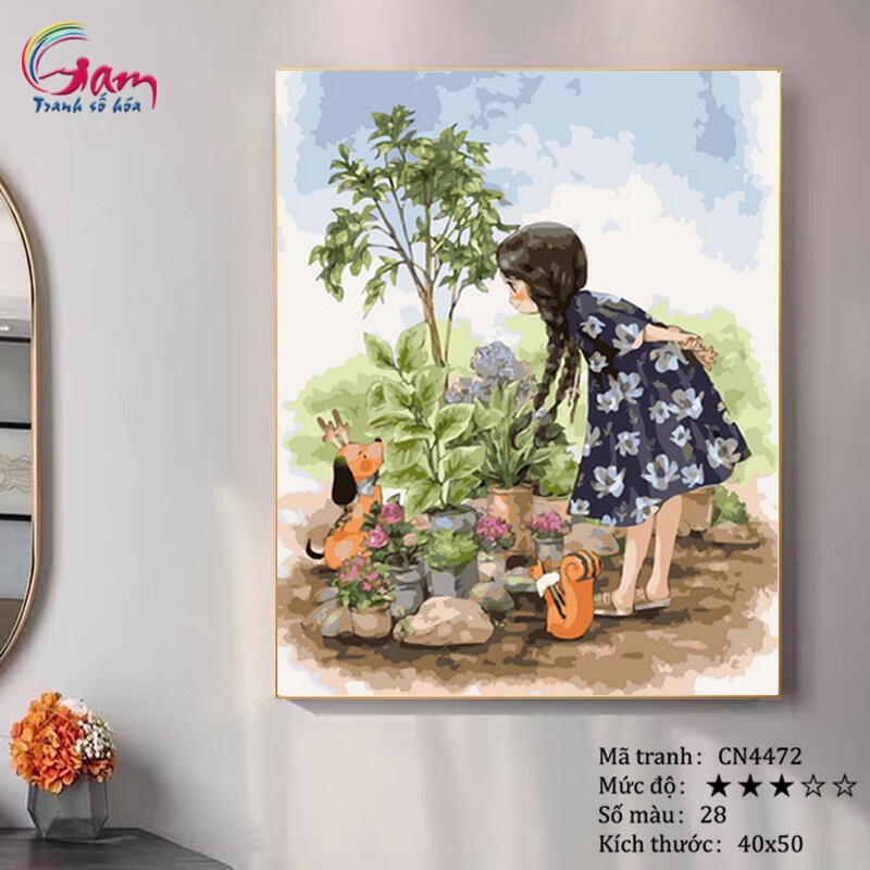 Tranh tô màu theo số Gam cô gái tóc xoăn CN4472 40x50cm đã căng khung