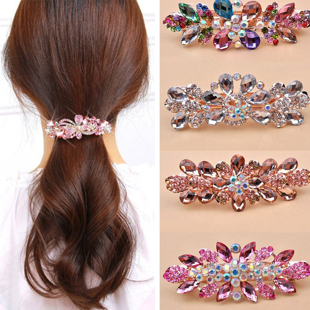 Kẹp tóc kim loại họa tiết bướm và hoa đính đá thanh lịch