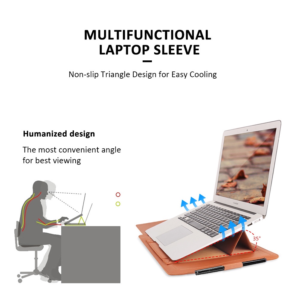 Bộ Túi Da Đựng Laptop Và Giá Đỡ 4 Trong 1 Chống Thấm Nước Đa Năng Cho MacBook