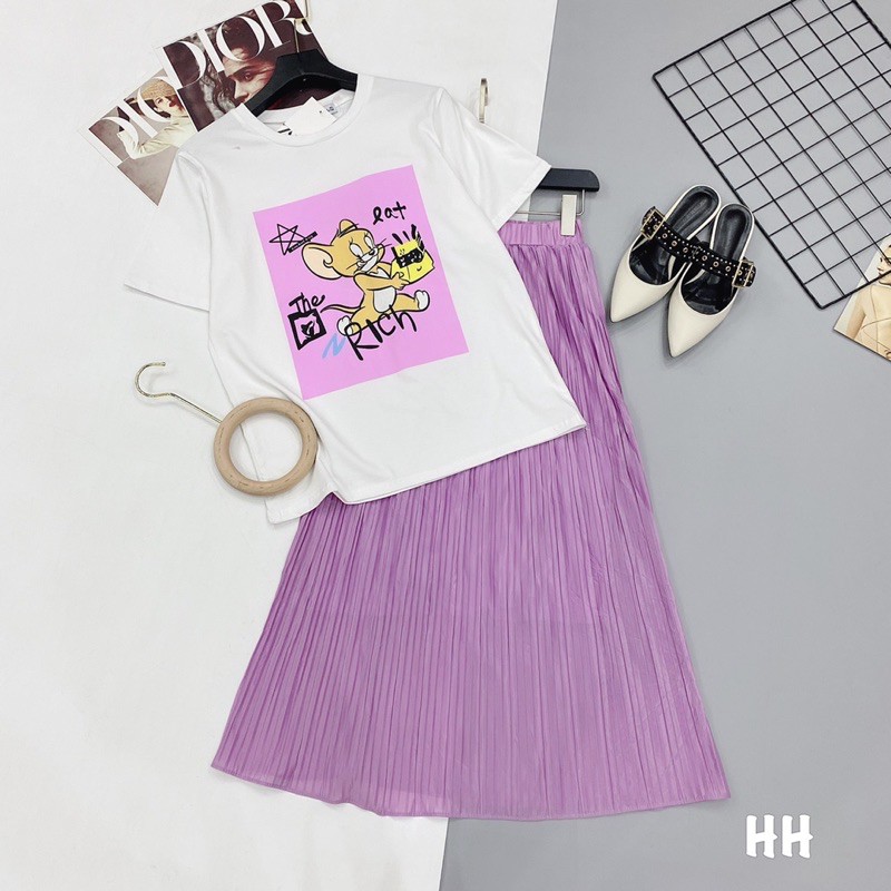 BỘ NỮ ÁO PHÔNG KÈM CHÂN VÁY XẾP LI | BigBuy360 - bigbuy360.vn