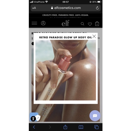 Dầu dưỡng body giúp cơ thể glowy căng bóng sáng khỏe Elf e.l.f elf retro paradise glow up body oil golden hour