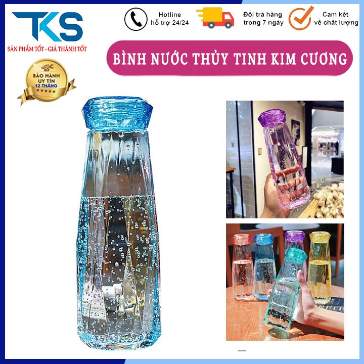 Bình thủy tinh đựng nước kim cương dung tích 500ml - bình đựng nước chịu nhiệt