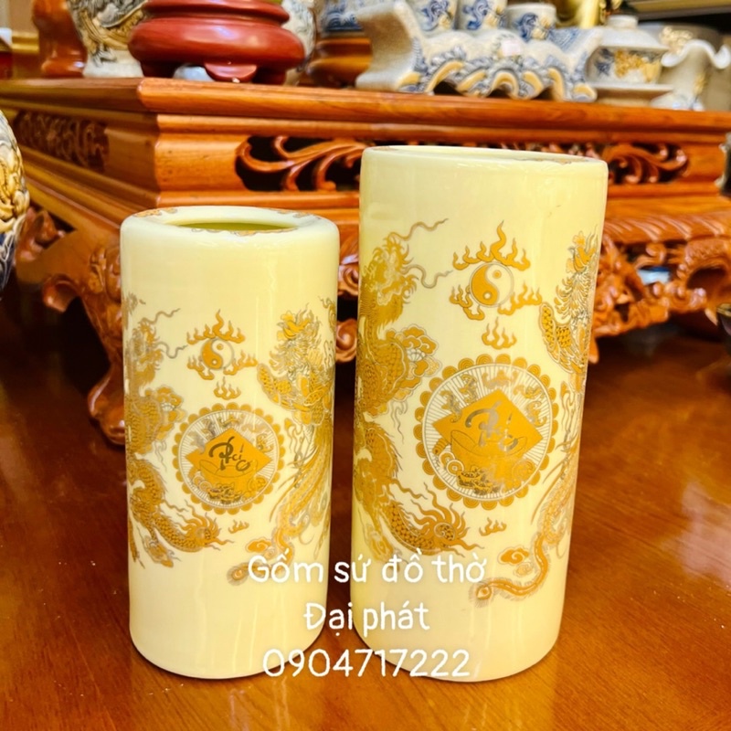 Ống cắm hương chất liệu gốm sứ màu vàng kim cao cấp
