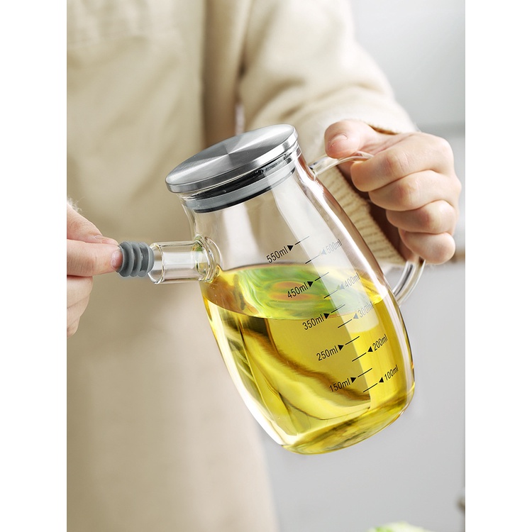 SALE Chai lọ bình nắp inox trắng 304 đựng dầu ăn, nước tương, nước mắm thủy tinh chia vạch chịu nhiệt độ cao 350ml