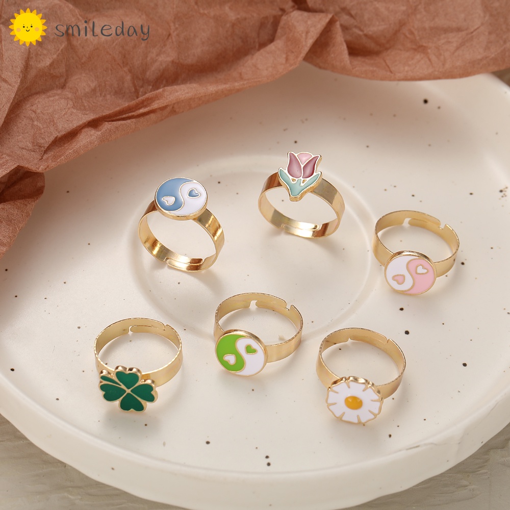 Nhẫn Smileday hình hoa tulip bằng hợp kim tráng men thời trang cho nữ