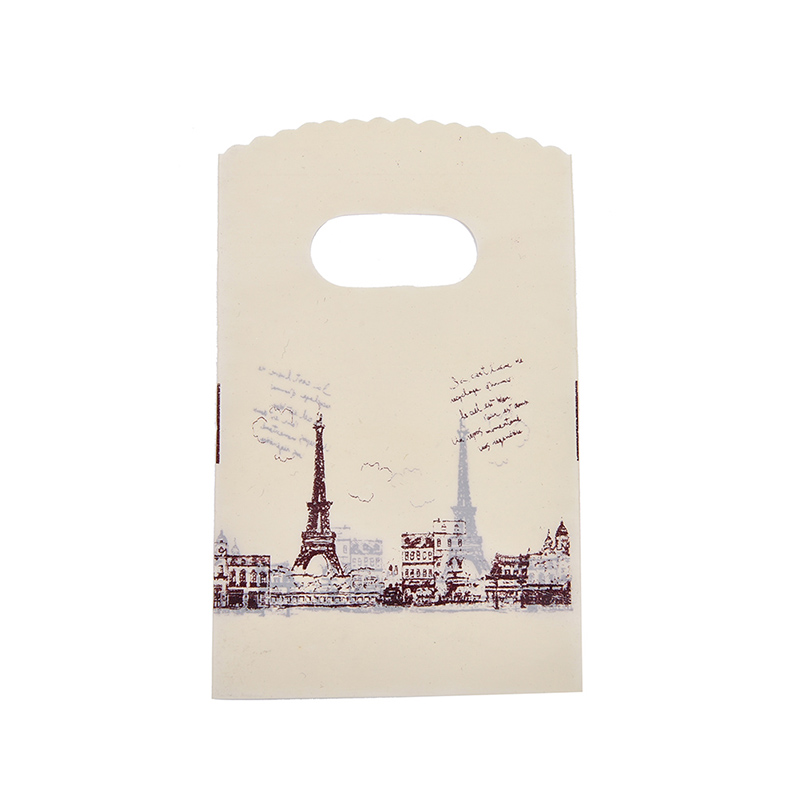Set 100 Túi Nhựa Đựng Đồ Mua Sắm Màu Hồng In Hình Tháp Eiffel Tiện Dụng