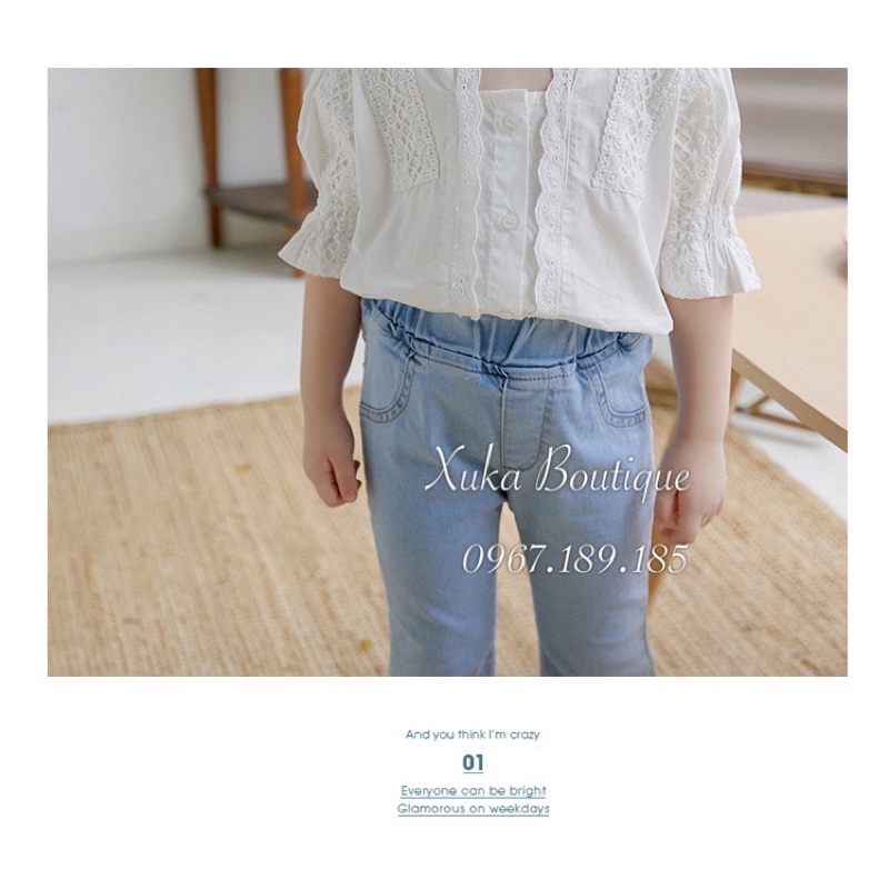 Quần Jeans Cao Cấp Bé Gái xẻ gấu đính đá [Ảnh Thật]