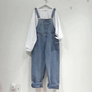 Ảnh thật cận chất yếm quần jean ống rộng unisex
