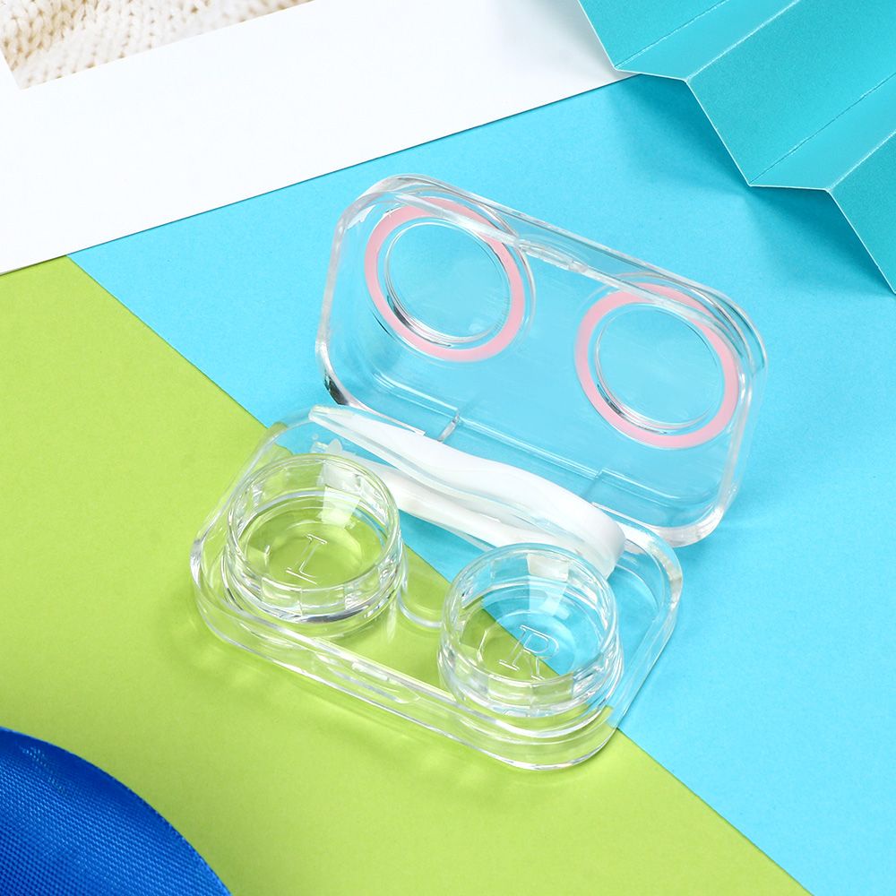 Hộp Đựng Kính Áp Tròng Mini Trong Suốt Thiết Kế Dây Cao Su Tiện Dụng