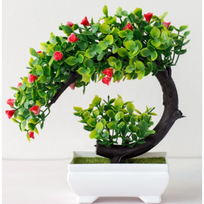 Cây bonsai nhựa giả có hoa, phú quý cát tường