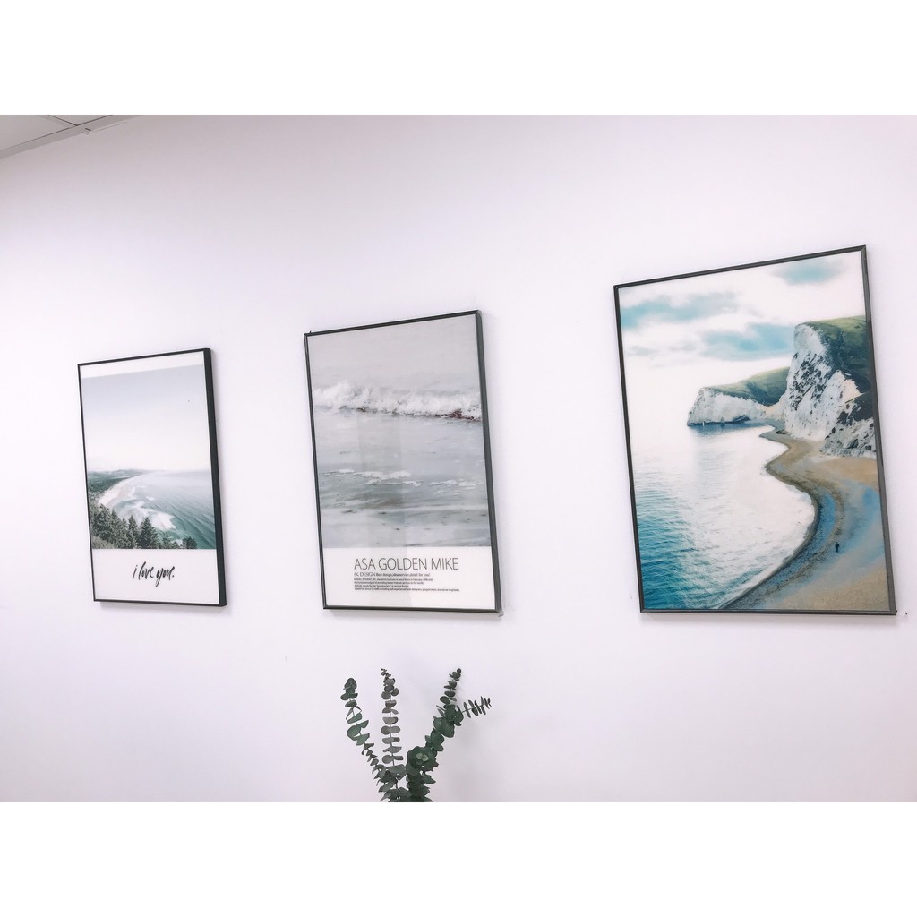 Tranh treo tường decor bộ 3 tranh tráng gương cao cấp mẫu bãi biển hiện đại phòng khách- GD46