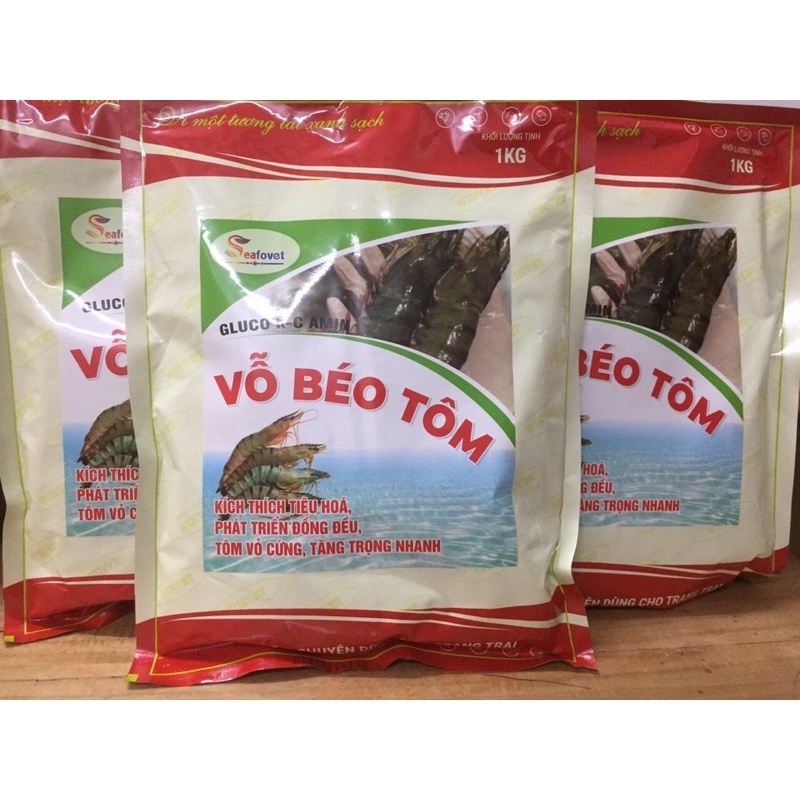Vỗ béo Tôm gói 1kg. Tăng cân nhanh, kích thích bắt mồi, vỏ tôm nhanh cứng sau lột