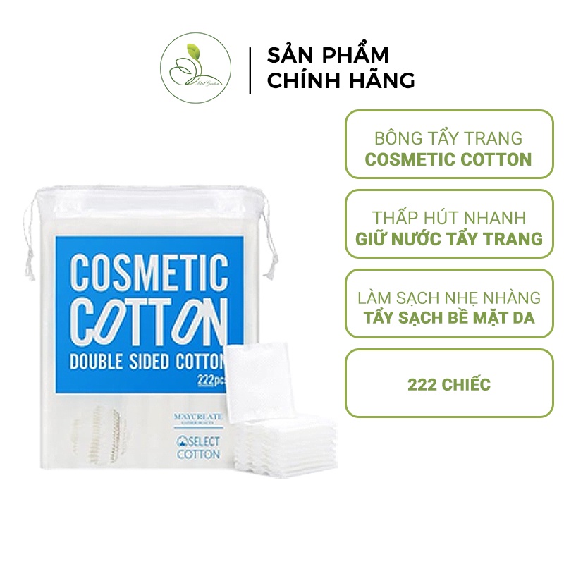 Bông tẩy trang Maycreate Cotton ba lớp 222 miếng mềm mịn dai an toàn thấm hút P03