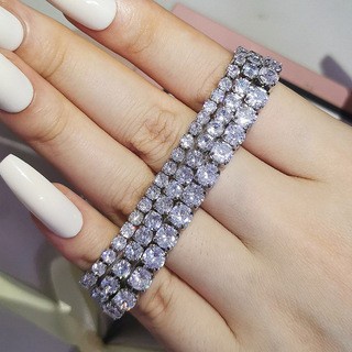 Vòng Tay Tennis Đính Đá Zircon Màu Vàng Hồng Cho Nữ