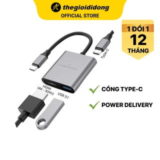 Adapter chuyển đổi type c 3 in 1 hyperdrive hd259a xám