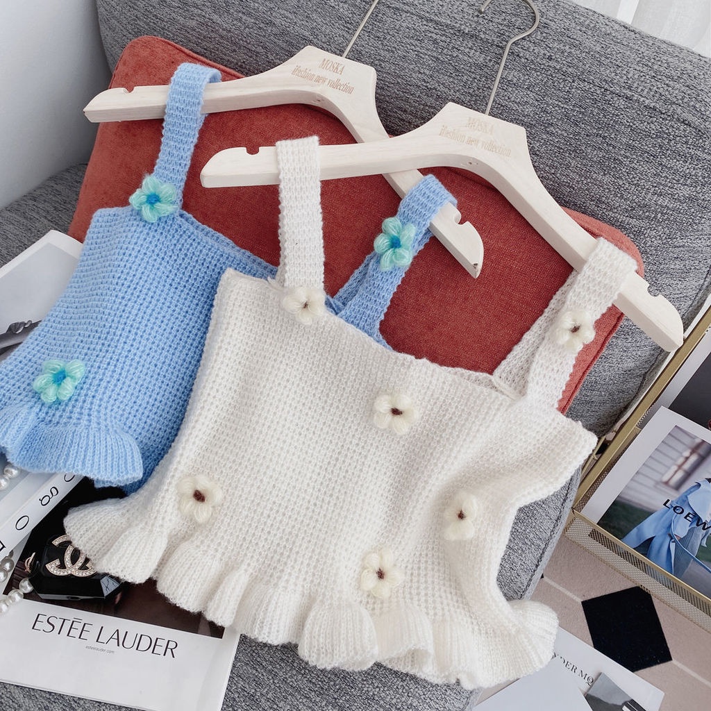 Áo Hai Dây Dệt Kim Màu Trơn Phong Cách Ngọt Ngào Cho Bạn Gái