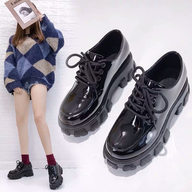 (Sẵn) Giày oxford nữ đế cao da Pu bóng dáng Ulzzang hàn quốc độn đế - 3 ảnh thật cuối (G1)