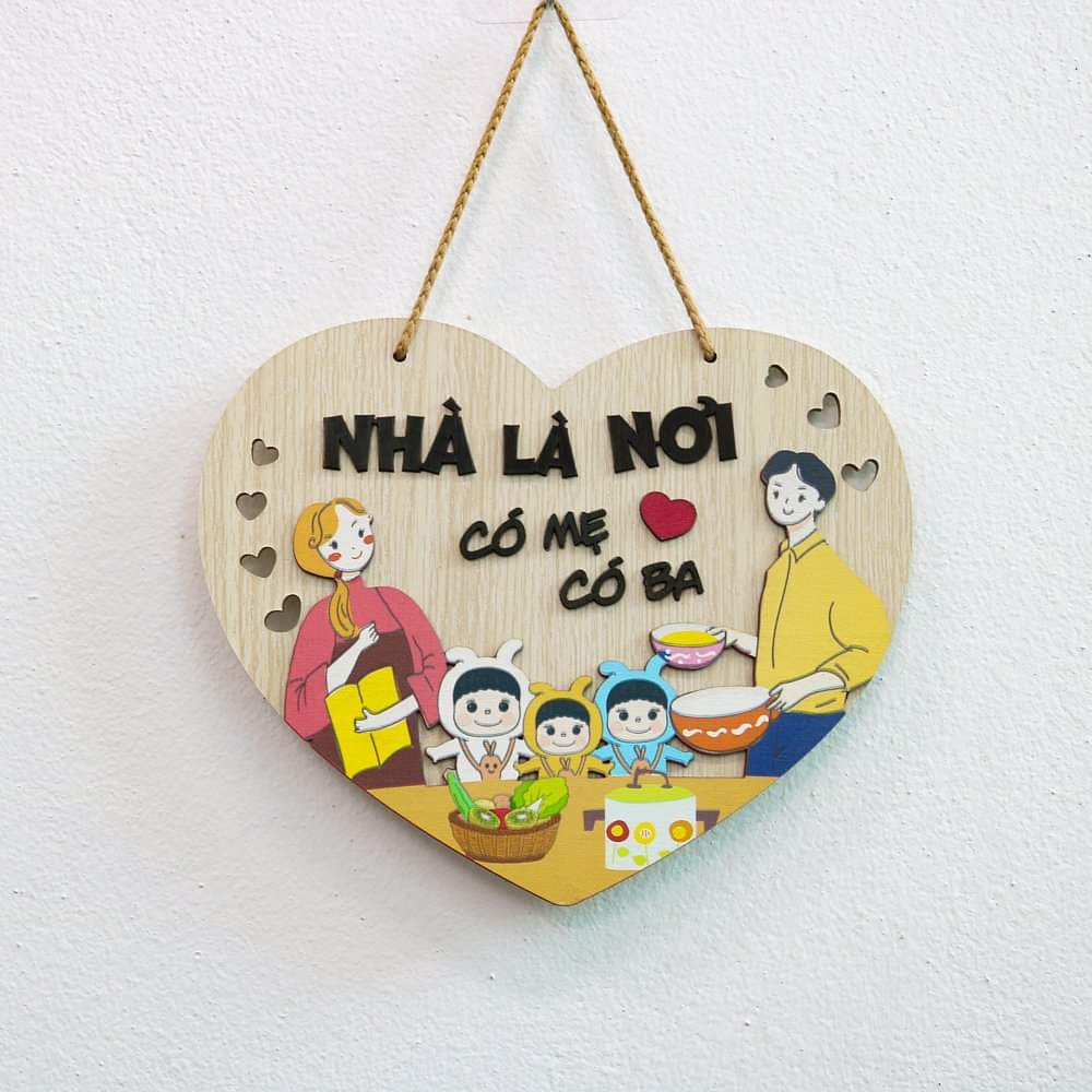 Bảng gỗ Gia đình nhà là nơi có mẹ có ba  - Bảng gỗ treo tường, trang trí nhà cửa