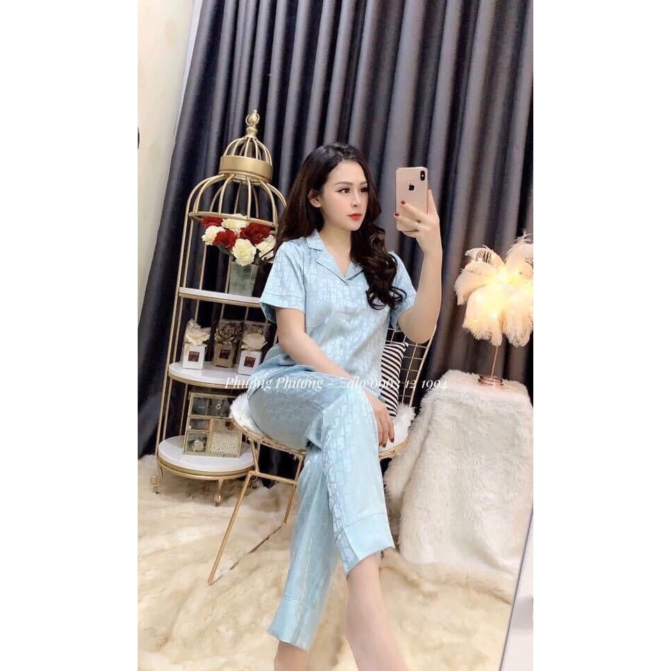 [Mã 44FASHIONSALE1 giảm 10K đơn 50K] Bộ Pijama Cao Cấp Chất Lụa Gấm Tay cộc - Quần Dài