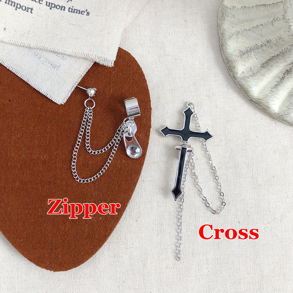 ROW /1PC Unisex Long Chain Stud Earrings European Style Punk Cross Earrings Party Jewelry Fashion Brincos Vintage Zipper Dangle Drop