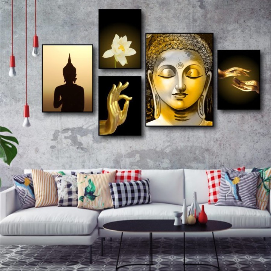 [HCM] Bộ 5 Tranh canvas giá xưởng - Tranh Treo Tường Phật Giáo Tĩnh Lặng - Tặng kèm đinh đa năng không cần khoan tường