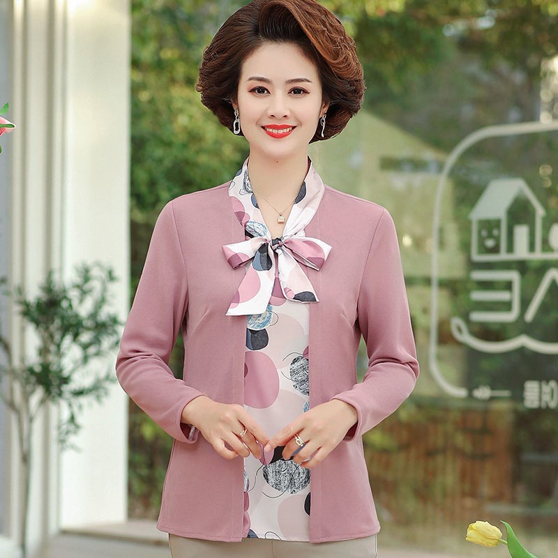 Áo Sơ Mi Giả Hai Mảnh Thời Trang Mùa Xuân Mới Năm 2021 Cho Phụ Nữ Trung Niên 40 Tuổi 50 Tuổi