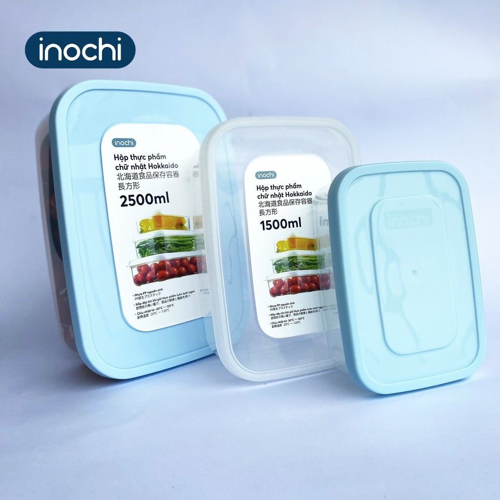 Bộ 3 hộp nhựa đựng thực phẩm INOCHI Hokkaido hình chữ nhật có nắp đậy an toàn 500ml - 2500ml