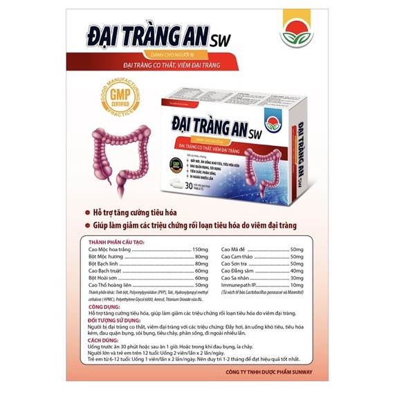 Đại Tràng An SW - Hộp 30 viên - Hỗ Trợ Tăng Cường Tiêu Hóa,Giảm các triệu chứng RLTH do viêm đại tràng.