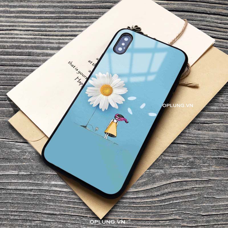 Ốp iphone tráng gương ốp mặt kính hình cô gái Hoa cúc đủ mã iphone cho Xs 11 Pro Max Xr I 7 I 8 Plus Se 2 6 6s K270