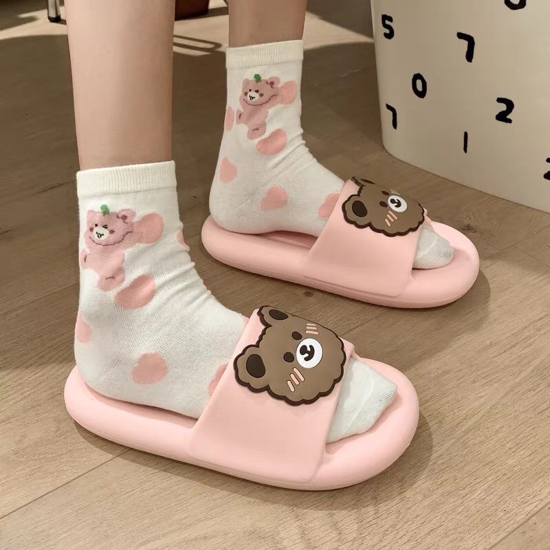Dép nam, nữ bánh mì quai ngang icon gấu siêu êm cute