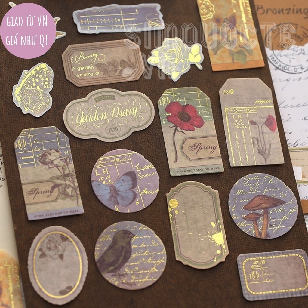 Set 40 con tem hình danh lam thắng cảnh màu vàng cho trang trí DIY ST65