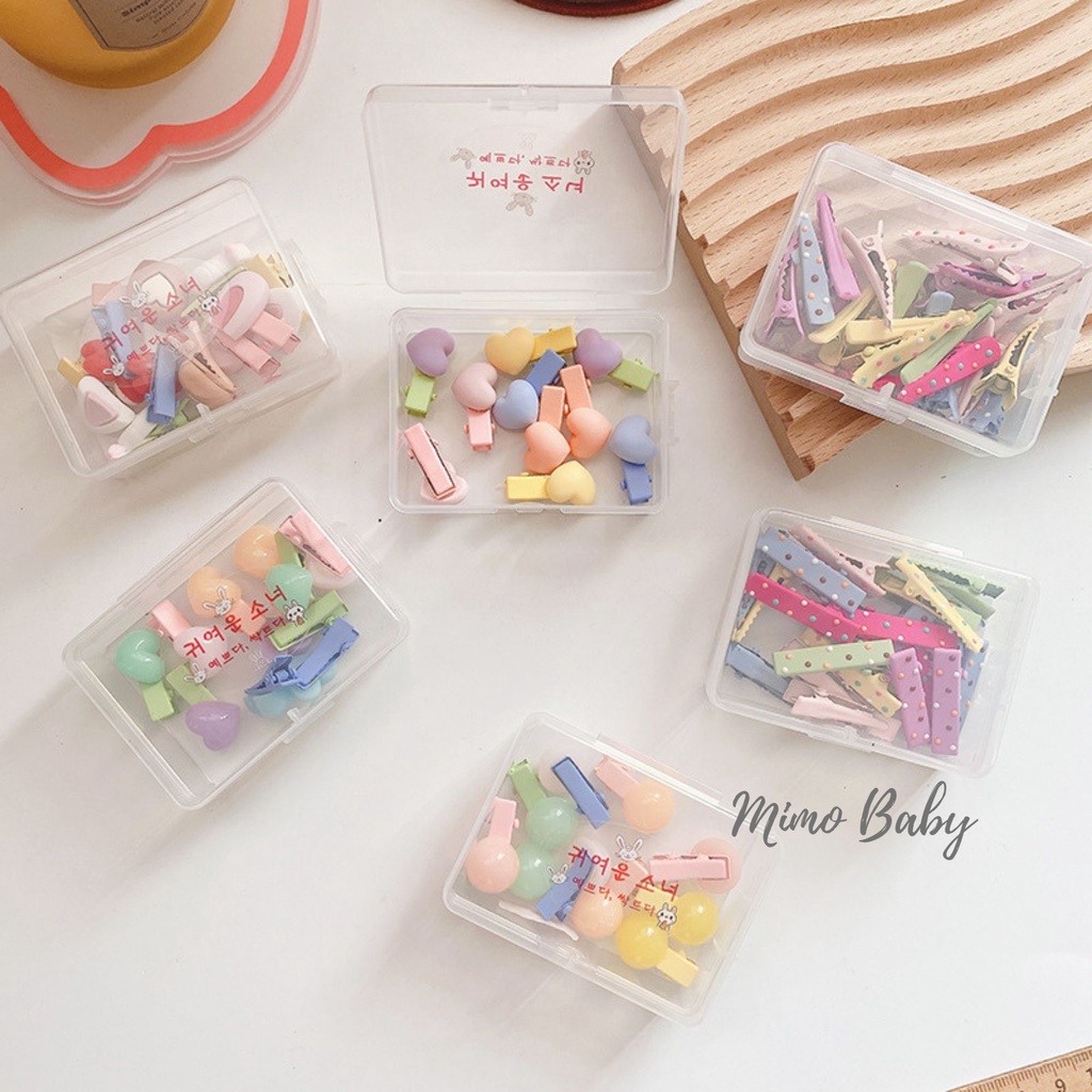 Hộp kẹp mini hình tai thú, kẹp trơn màu sắc dễ thương cho bé gái Mimo baby KT19