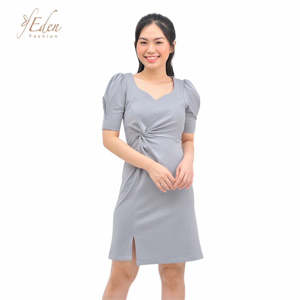 Đầm nữ công sở thời trang Eden cổ vuông tim với 2 gam màu trẻ trung xoắn eo - D416