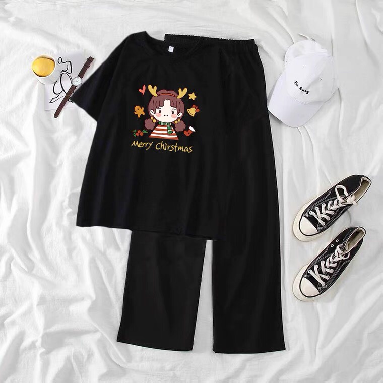 Sét Áo phông Giáng sinh + quần suông, Áo thun from rộng, Chất đẹp không xù, quần suông ống rộng, Sét bộ mặc ở nhà - MODY