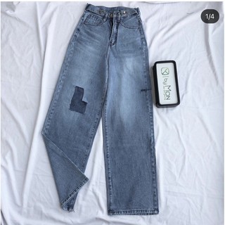 🔺Quần Baggy Jeans Ống Suông Đai Nút Rách Ô