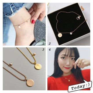 Lắc Chân Mạ Vàng Hồng 18K Mặt Tròn Đính Đá Zircon Phong Cách Hàn Quốc Thiết Kế Tinh Tế