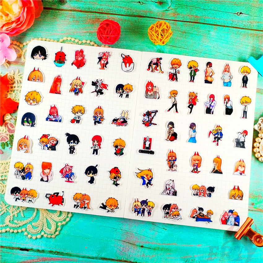 ★★★ Chainsaw Man Q-2 Mini Diary Manual Stickers ★★★ 60Pcs/Set DIY Fashion Scrapbooks Album Decor Decals Stickers（Size: 2~3cm）