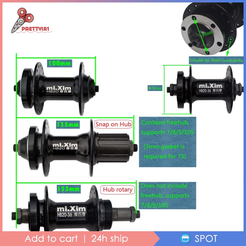 Bộ Trục Phanh Đĩa Trước / Sau 32 / 36 Lỗ Màu Đen Tháo Gỡ Nhanh Cho Xe Đạp Leo Núi Prettyia1