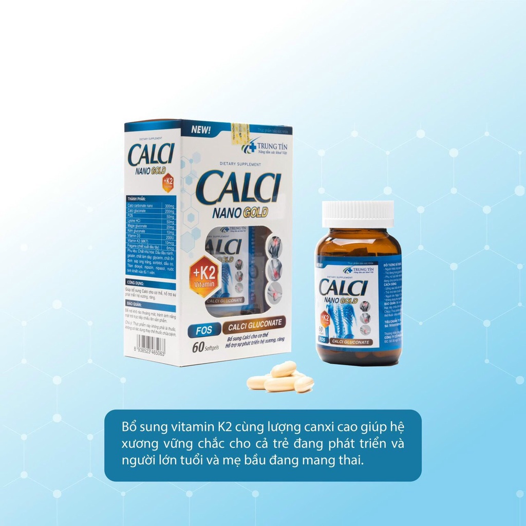 CALCI nano gold viên uống bổ sung canxi và vitamin D3, vitamin K2(MK7) giúp xương chắc,khỏe