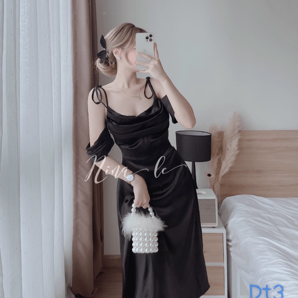 ĐẦM PHI HAI DÂY TAY RỚT DỰ TIỆC QUYẾN RŨ LẢ LƠI PU HHP FASHION