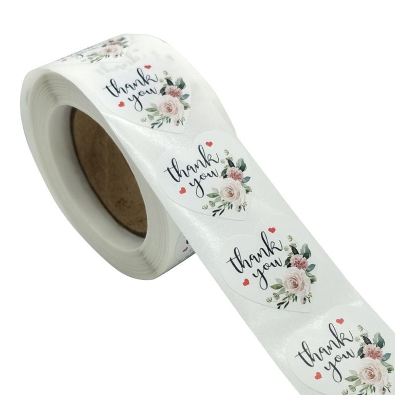 Cuộn 500 miếng hình dán trái tim trang trí chữ thank you