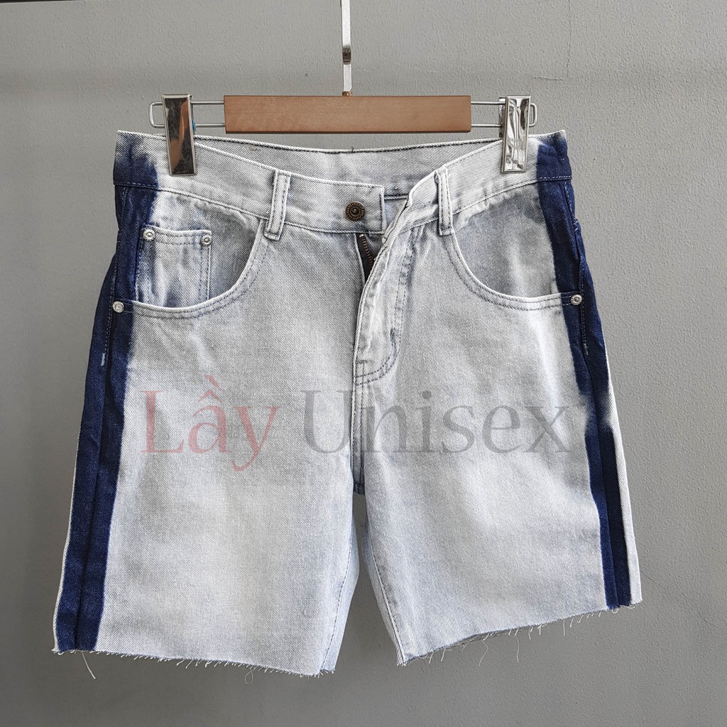 Quần short jean unisex Viền Đậm lai tua rua