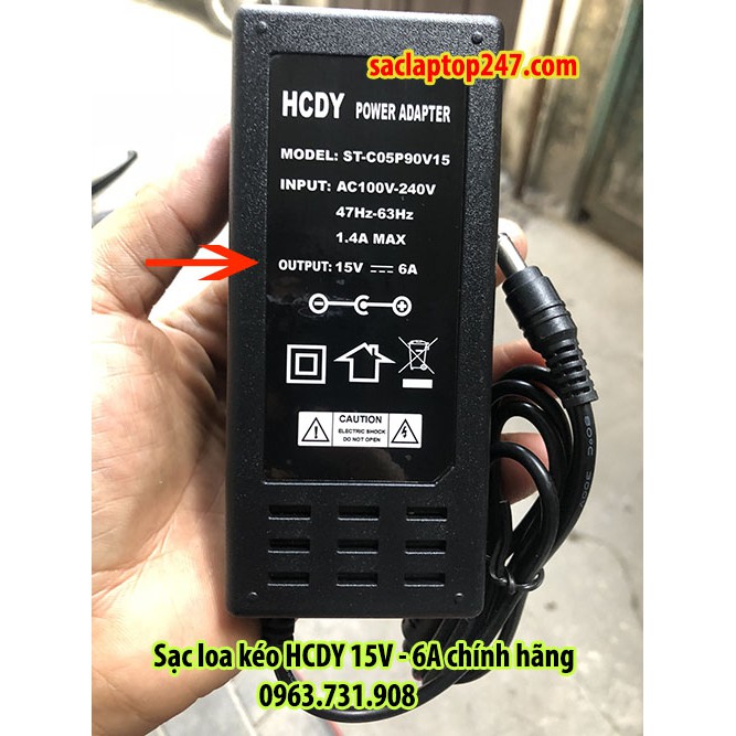 Sạc loa kéo HCDY 15V 6A chính hãng