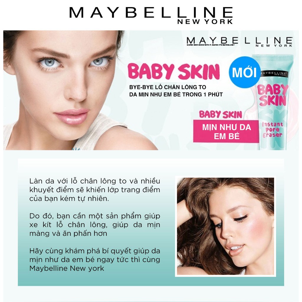 [FREESHIP - HÀNG CHÍNH HÃNG] Kem lót mịn da che khuyết điểm Maybelline New York Baby Skin Pore Eraser Primer 22ml