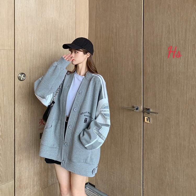 Áo Cardigan Nữ Logo BRCON, Áo Khoác Nữ Nỉ Ngoại Cúc Cài Dáng Rộng 3 Màu G049