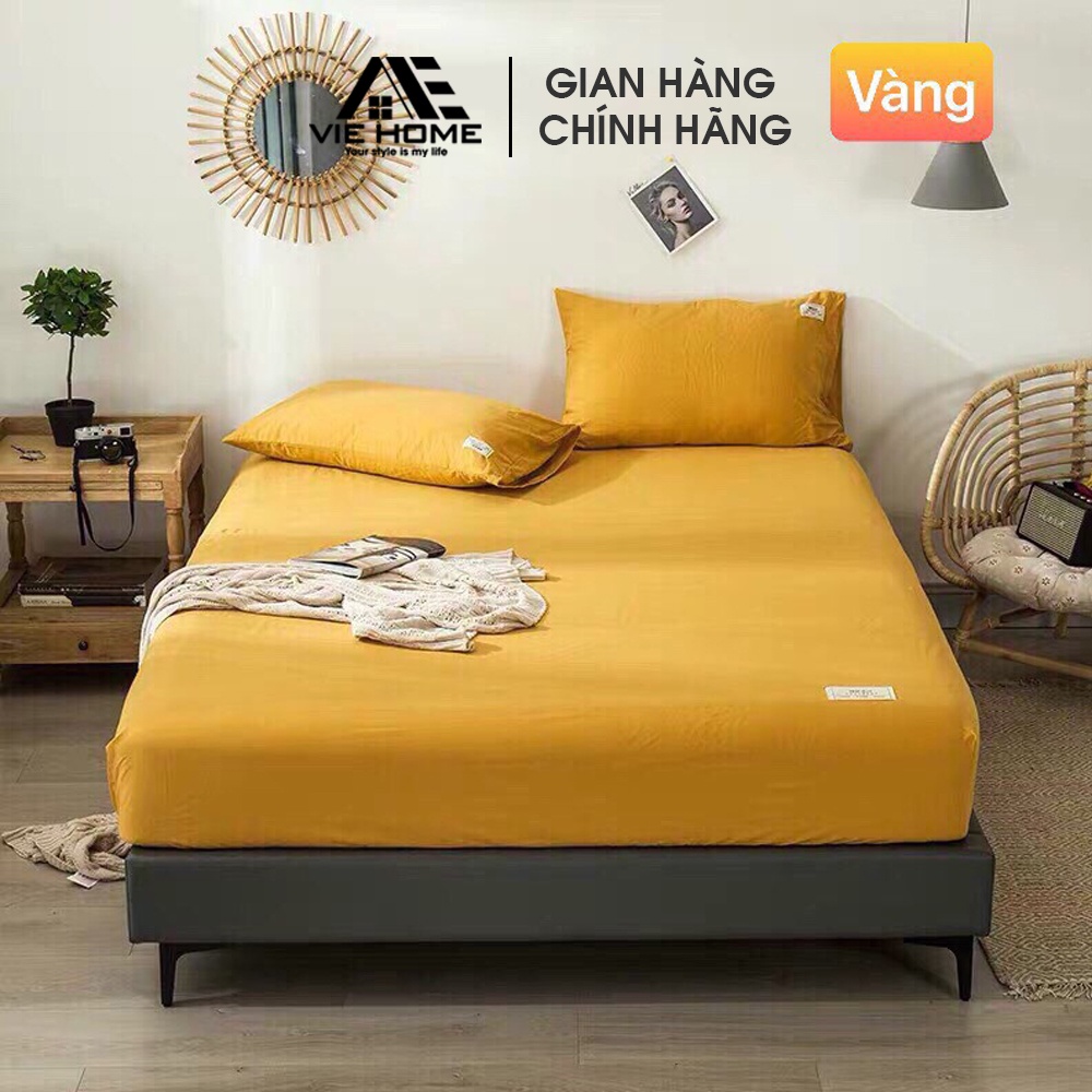 Bộ Ga Giường Vỏ Gối Cotton Tici VIE Home - Bedding đủ kích thước ra trải nệm 1m2, 1m4, 1m6, 1m8, 2m trơn màu