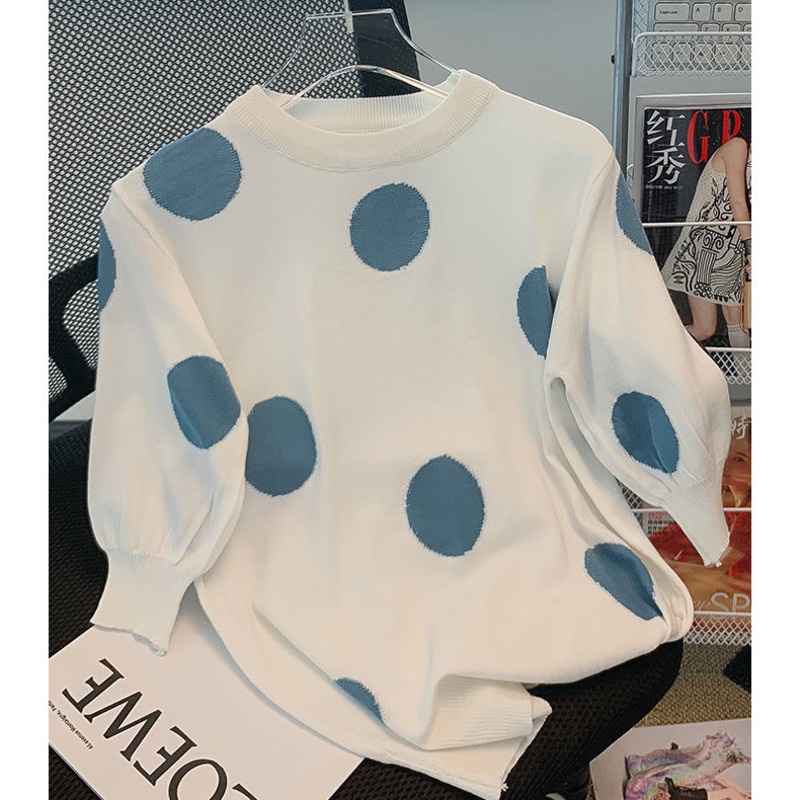 Áo Thun Tay Ngắn Họa Tiết Chấm Bi Thời Trang Mùa Hè Sành Điệu Cho Nữ