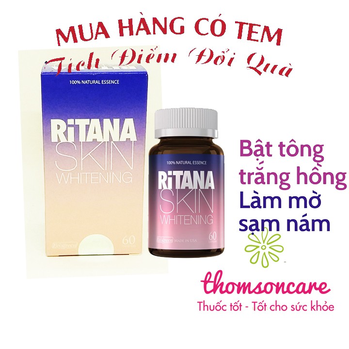 Ritana - Viên uống trắng da mờ nám, vết thâm, tàn nhang từ thảo dược- Lọ 60 viên - Có tem tích điểm - Nhập khẩu Mỹ