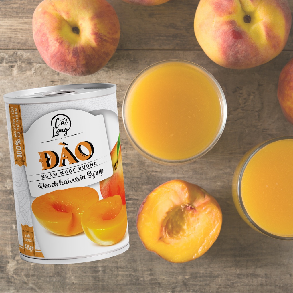 Combo 6 lon đào ngâm nước đường Asiahome 425g, 565g