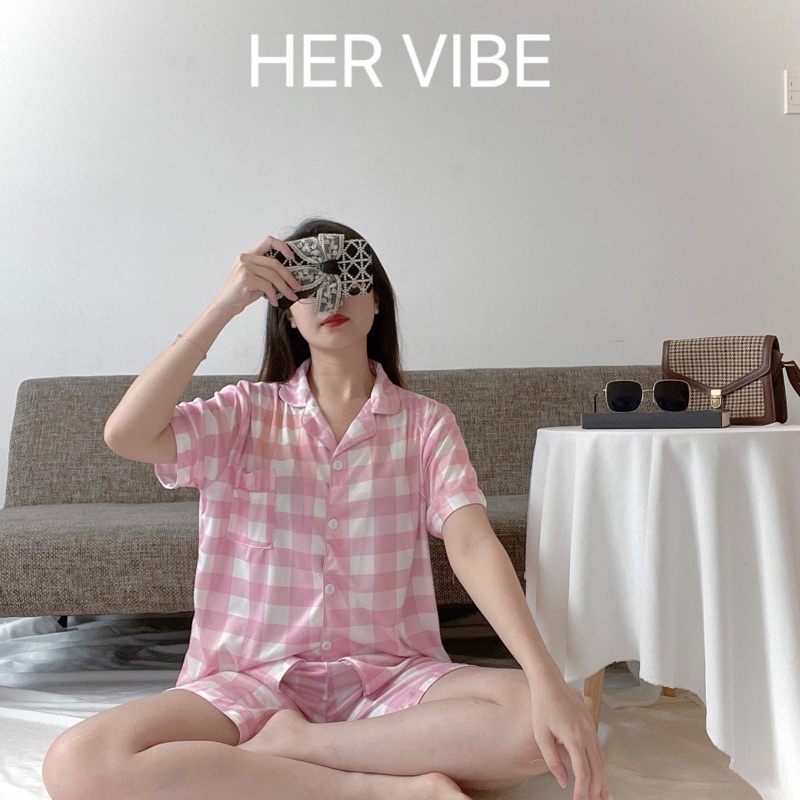 Đồ bộ nữ cộc tay quần ngắn cổ bẻ mặc nhà xinh xắn, mát, thấm hút mồ hôi nhiều màu cotton lạnh cao cấp Her Vibe